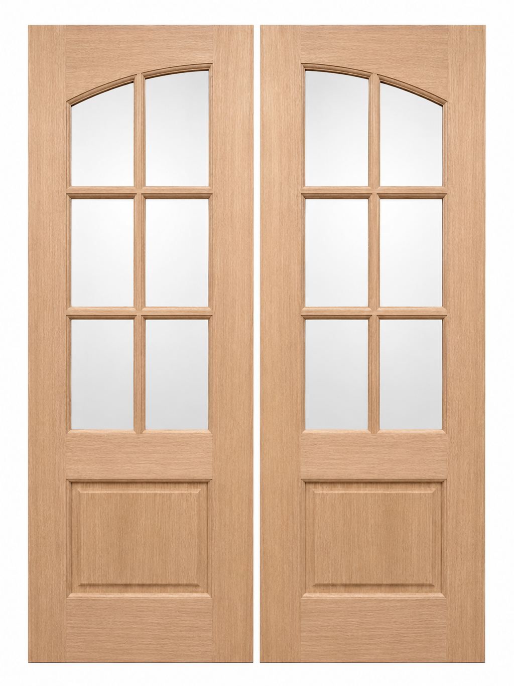 6-Lite Arched Clear Glass Mahogany Double Door