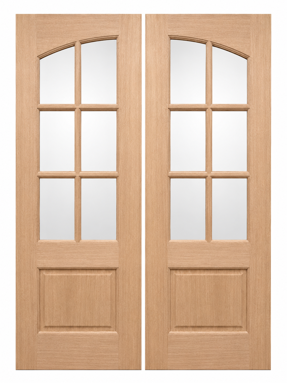 6-Lite Arched Clear Glass Mahogany Double Door