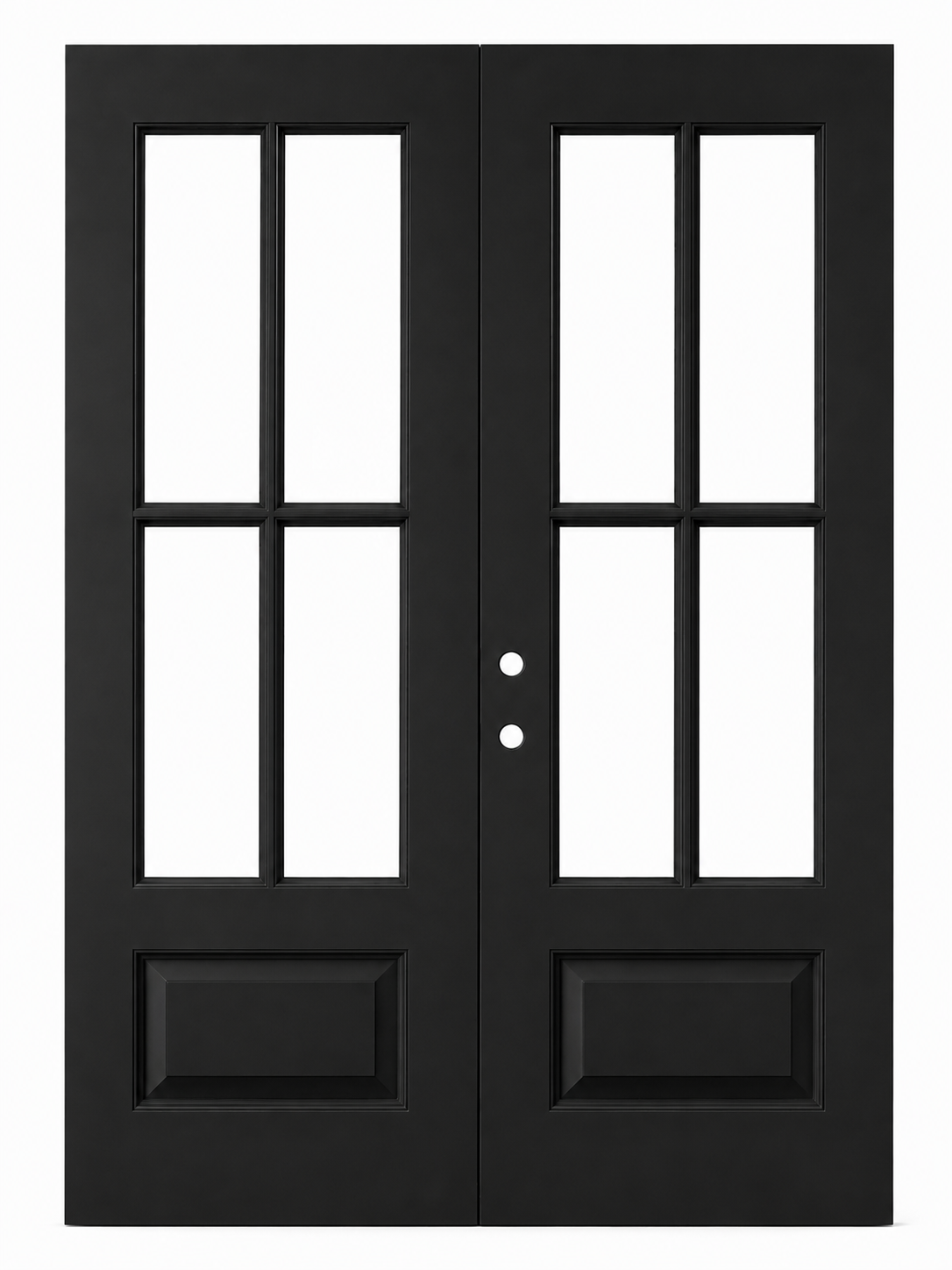 4-Lite Clear Glass Black Double Door
